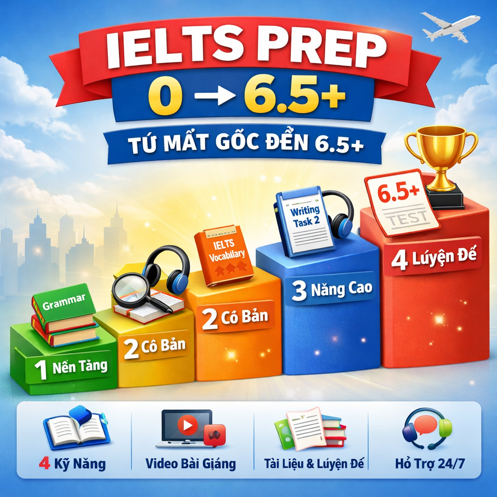 FULL LỘ TRÌNH IELTS PREP 0 → 6.5+ (CHO NGƯỜI MẤT GỐC)