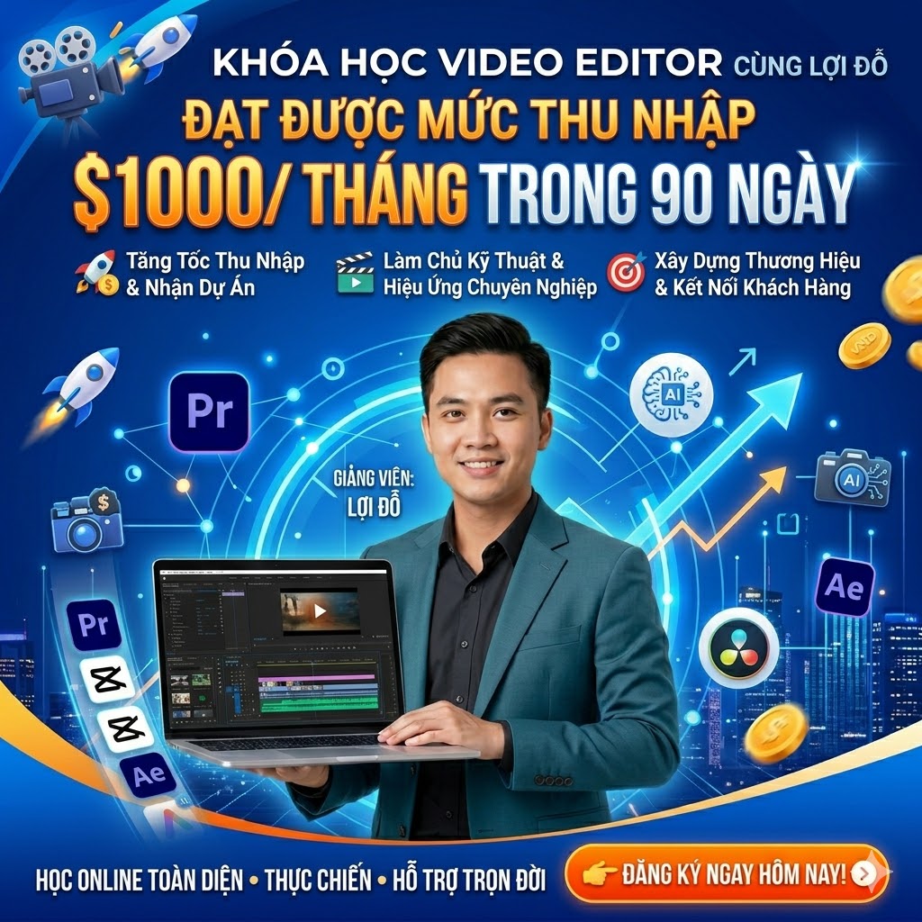 Khóa học Video Editor – Đạt thu nhập $1000/tháng trong 90 ngày cùng Lợi Đỗ