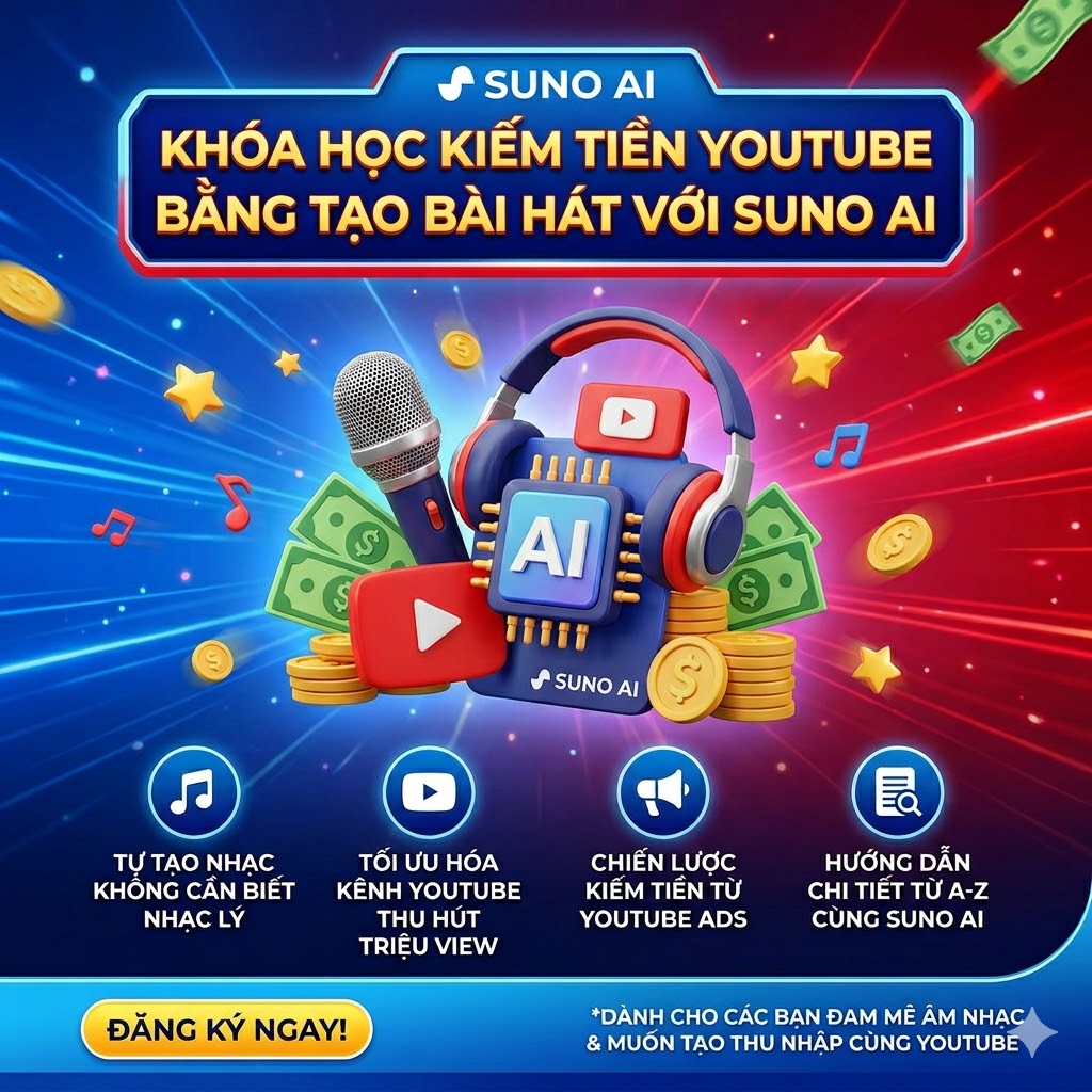 Khóa học kiếm tiền YouTube bằng tạo bài hát với Suno AI – Biến ý tưởng thành thu nhập