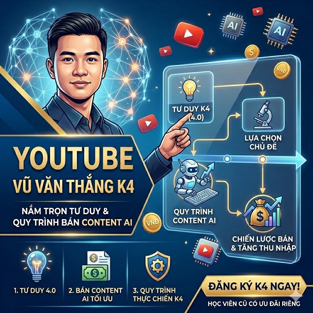 Khóa học YouTube K4 – Nắm trọn tư duy & quy trình bán Content AI cùng Vũ Văn Thắng