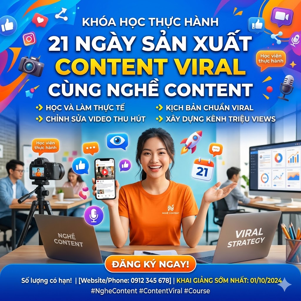 Khóa Học Thực Hành 21 Ngày Sản Xuất Content Viral Cùng Nghề Content – Xây Tư Duy Làm Nội Dung Thu Hút, Dễ Viral