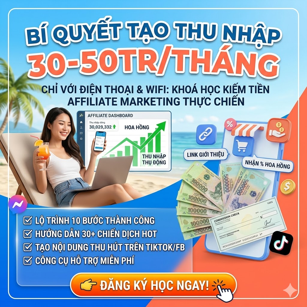 Khóa học Affiliate Marketing – Kiếm tiền online bền vững không cần vốn