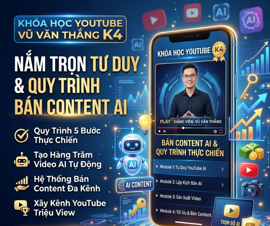 Khóa Học Youtube Vũ Văn Thắng K4 – Nắm Trọn Tư Duy & Quy Trình Bán Content AI
