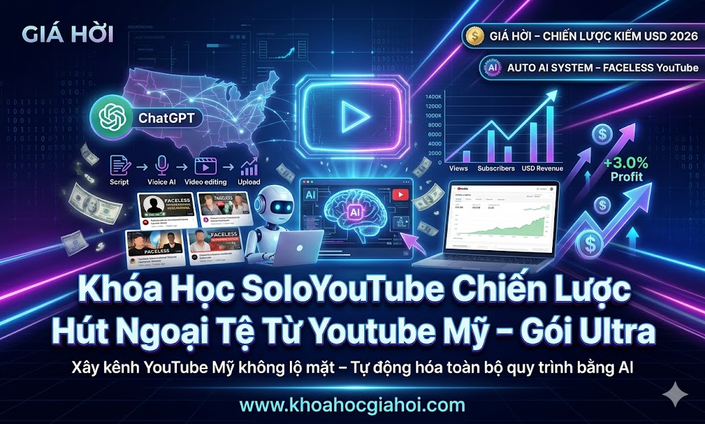 Khóa Học SoloYouTube Chiến Lược Hút Ngoại Tệ Từ Youtube Mỹ – Gói Ultra